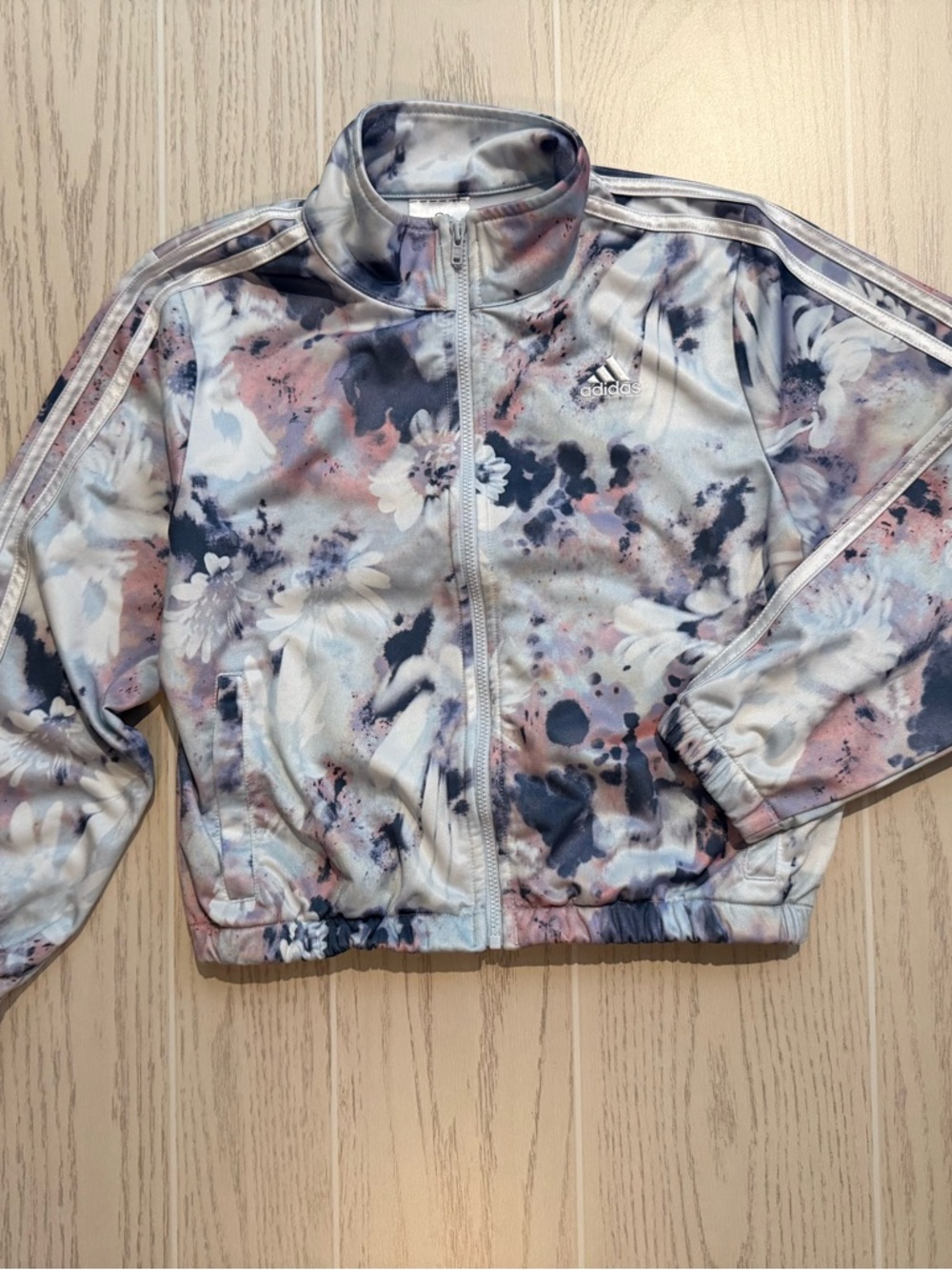 Adidas Girls Small Floral Track Jacket Pastel Tie Dye Zip Athleisure
